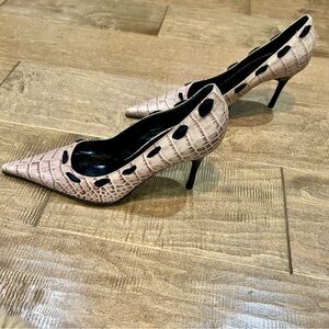 Medici Women’s Animal Print Ribbon Detail Pump Heels Tan Size 40 EUC